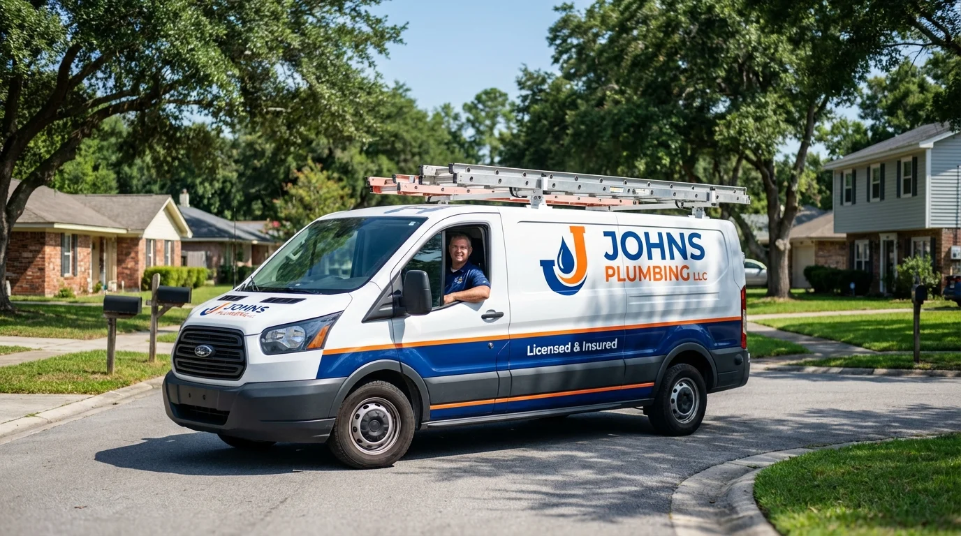 Johns Plumbing LLC service van in Wampsville, NY
