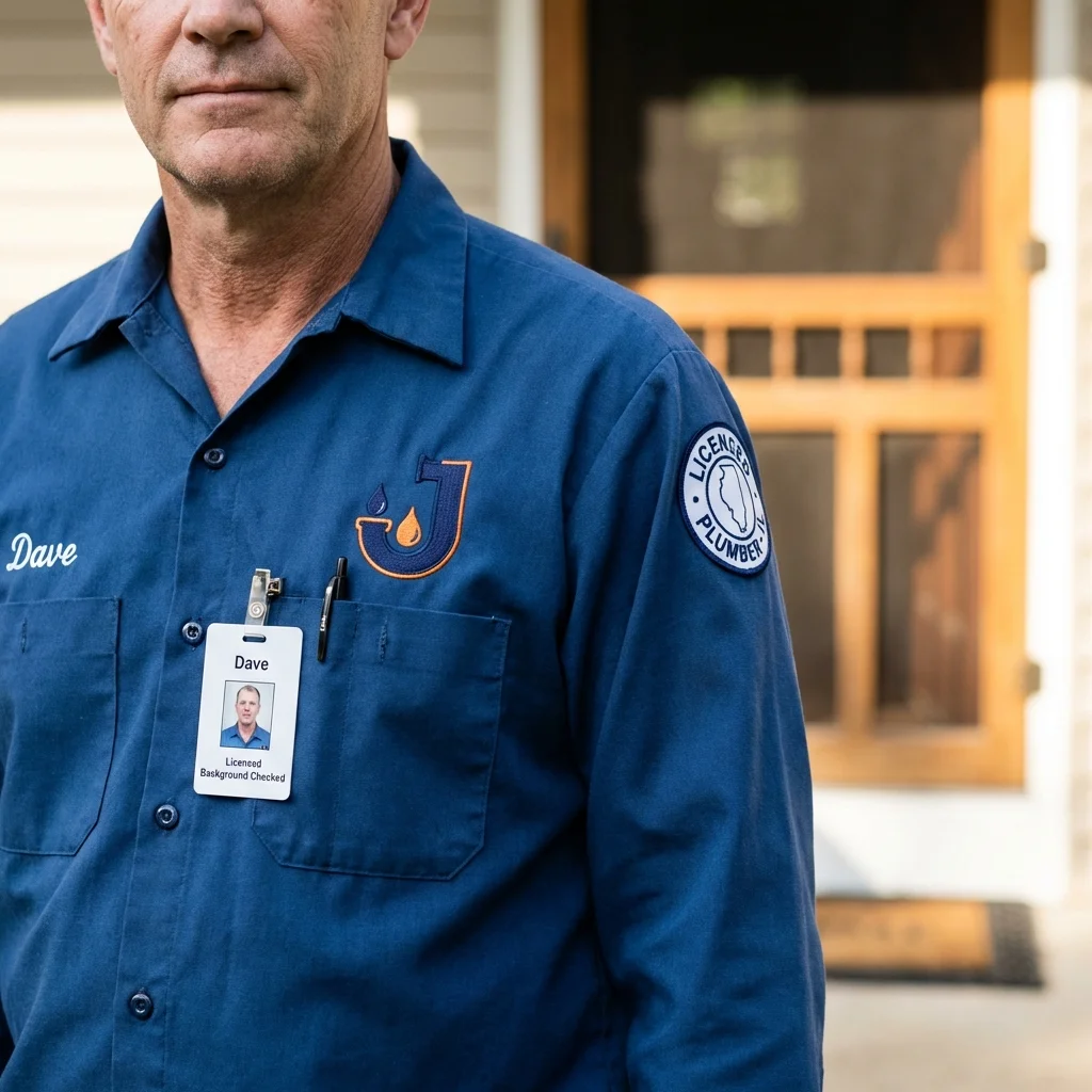Licensed plumber showing ID badge in Wampsville, NY
